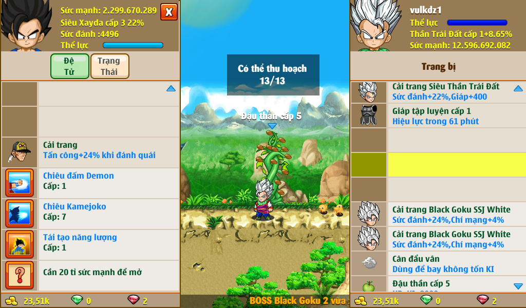 [Đã Bán]Ms 4405 – Trái đất 12ti5 dt 2ti2, kame 7 ttnl , không btai, apk 13, (ct siêu thần + goku ssj 50 ngày) skill 77771334