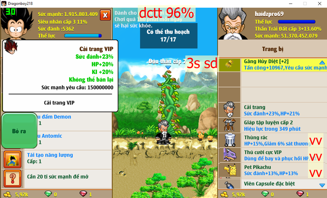 Ms 4598 (tk 12 số) – Trái đất 51ti dt 1ti9, dctt 96%, dctt x3x4, pet #pikachu, thùng rác, avt vip 10k ngọc vv, yadrat, cell con, apk 13, frost 3, ct ht, skill 77777666