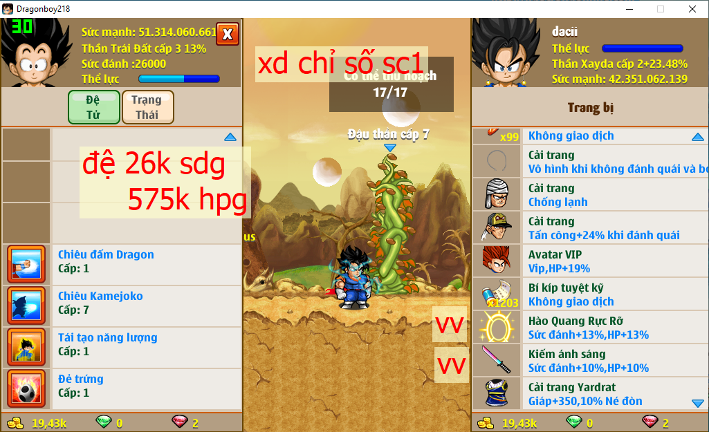 [Đã Bán]Ms 4804 – Xayda chỉ số sc1, 42ti dt 51ti, đệ full 26k sdg 575k hpg, kiếm ánh sáng vv, hqrr vv, ct yadrat, avt 1s, apk 13, bb, vh. x10 99 thức ăn