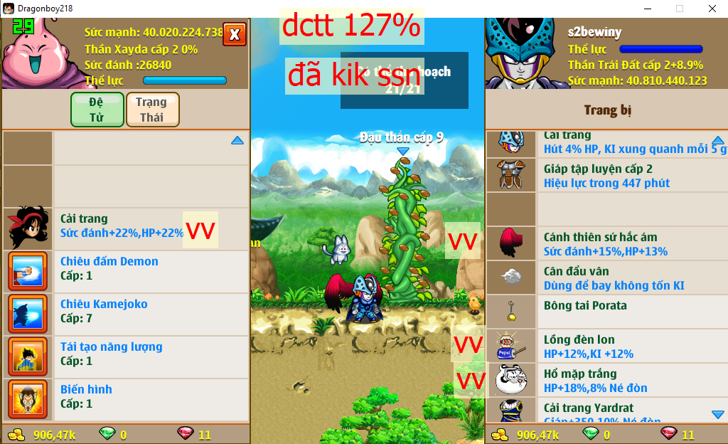 [Đã Bán]Ms 4805 – Trái đất đệ mabuu, 40ti sm dt 40ti, kame ttnl khỉ, dctt 127%, đã kik ssn, cánh hác ám vv, ct ltn vv, cell con, lồng đèn, pet hổ, yadrat, vh, dracu, … skill full 77777777