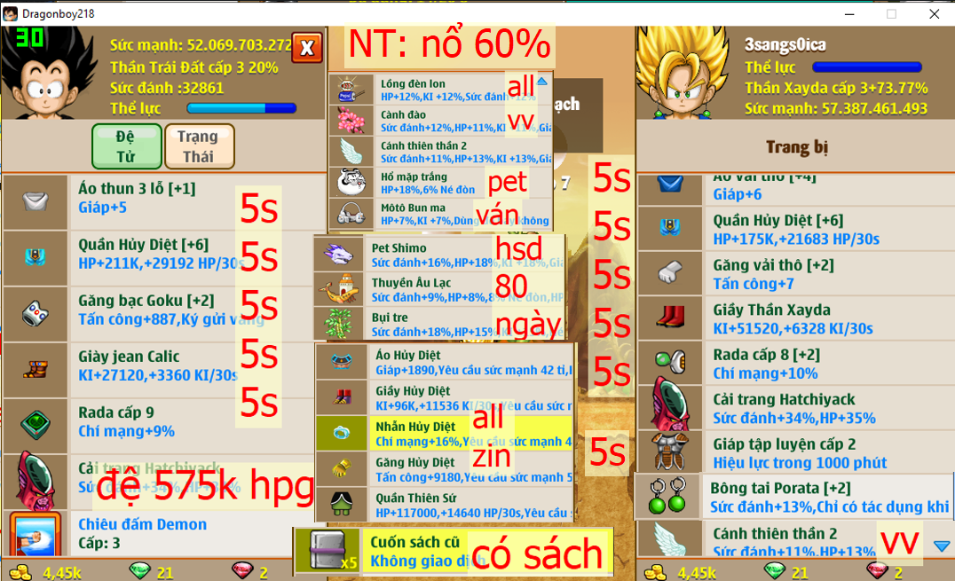 [Đã Bán]Ms 4800 (giá kèm đồ + 5 sách cũ) – Xayda 57ti dt 52ti, NT nổ 60%, x2 w hd c6 5s (w đệ vip c6 211k HP) glt 5s, ván pet đeo lưng đầy đủ, full set hd + w thiên sứ,