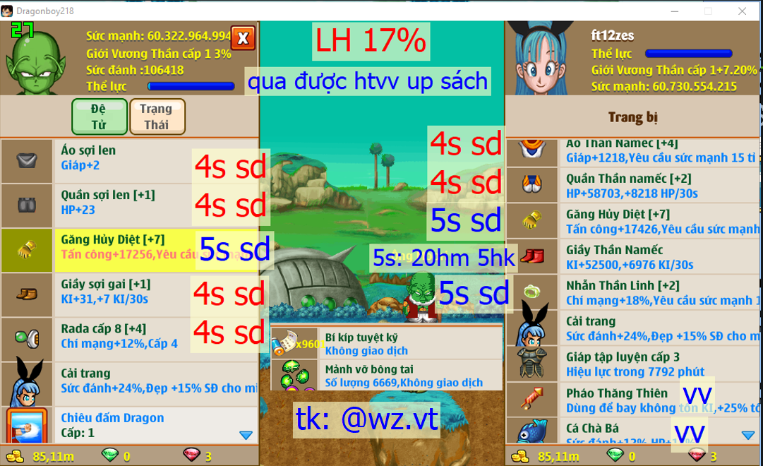 [Đã Bán]Ms 4810 (giá kèm đồ) – Nameck 60ti dt 60ti, kame ttnl trứng, LH 17%, qua được map up sách,  x2 găng hd c7 5s, x2 thỏ, x2 nón chuốt, 9k6 bkip skill 9, 6k669 mvbt c2, …