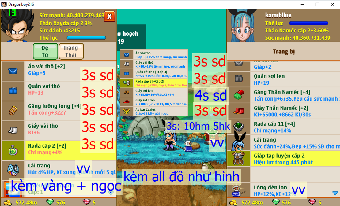 [Đã Bán]Ms 4816 (treo thuê) (giá cả đồ + vàng + ngọc) – Nameck 40ti dt 40ti, atomic tdhs trứng, x1 thỏ, cell con, yadrat, bb, vh, buibui, apk 13, skill 77777777