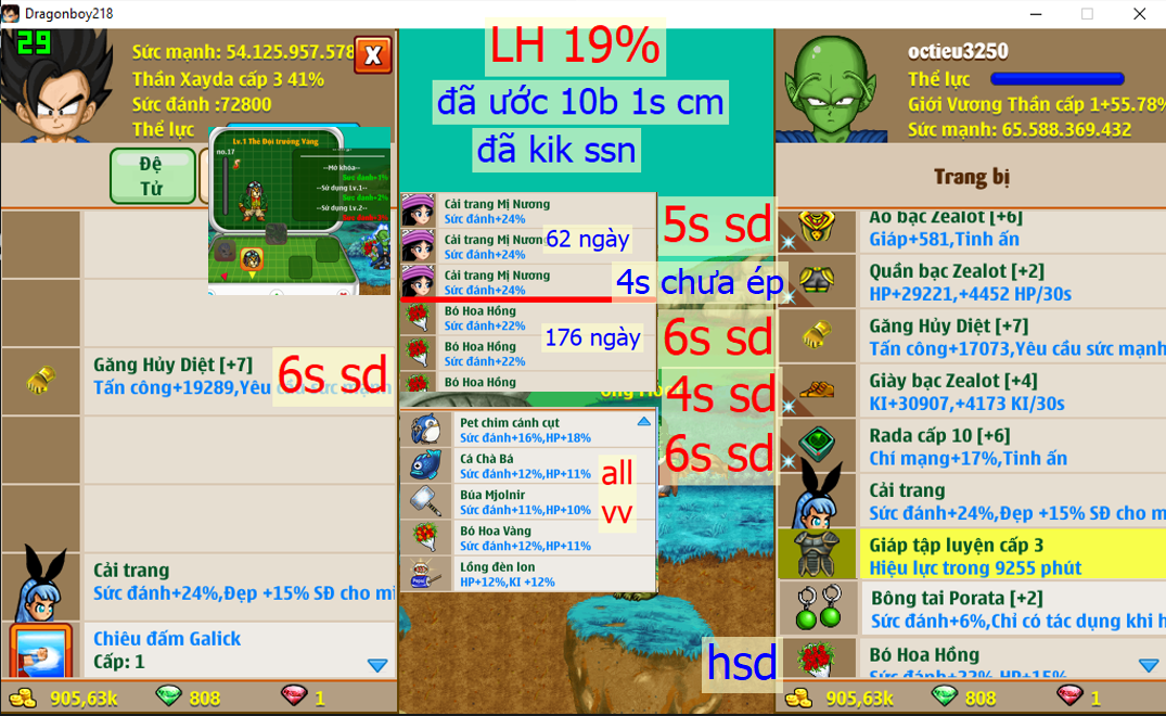 [Đã Bán]Ms 4833 (rao thuê) Nameck x2 găng hd 6s, pet chim cánh cụt vv, btc2 6% sd set tinh an 6544s