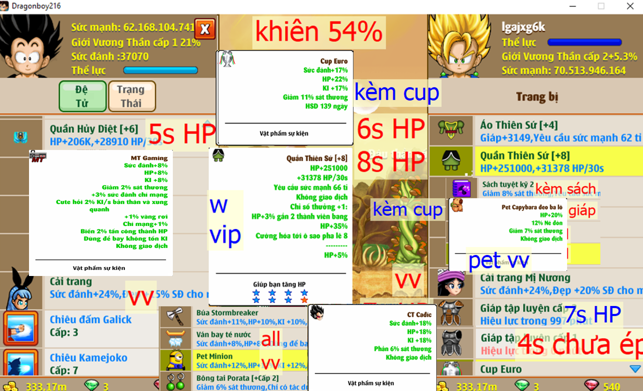 Ms 6134 Siêu phẩm xayda khiên 54 #lgajxg6k w ts 8s (+ thêm 3% hp), glt 7s, áo ts 6s, w hd 5s kèm sách 8% giáp + cúp 11% giáp, pet giáp vv, (mình có đồ giáp 4567s cho ae về phối theo ý thích nha) —(kèm sách + cúp)