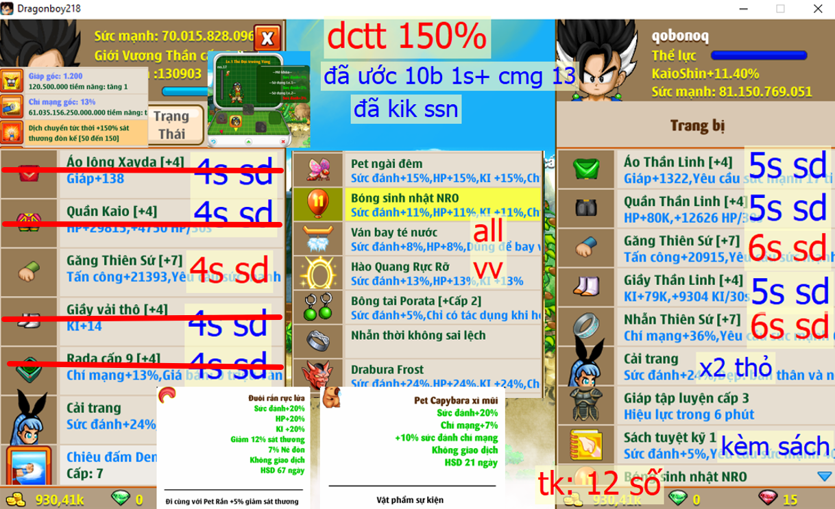 Ms 6264 (Giá kèm set sư phụ+sách) – Trái đất 81ti dt 70ti, x2 găng ts 6s4s, nhẫn ts c7 6s, dctt 150%, cmg 13 + đã ước 10b 1s, đã kik ssn, x2 thỏ, phụ kiện đầy đủ