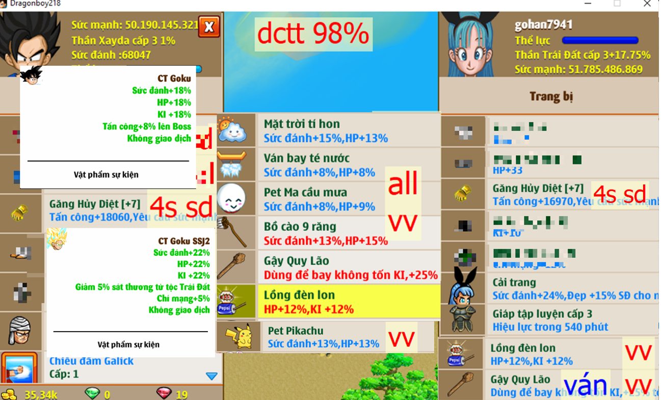 Ms 6131 (ko đồ) – Trái đất 51ti dt 50ti, dctt 98%, x2 găng hd c7 4s, pet #pikachu, x1 thỏ, ct goku ssj2, ct goku,phụ kiện đầy đủ….