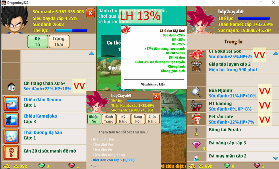 Ms 6345 – Nameck 19ti8 dt 6ti7, kame tdhs, LH 13%, giáp c2, LH 13%, ct goku ssj god vv, ct chan xư s+, ván MT, pet rắn, đeo lưng búa Mjolnir