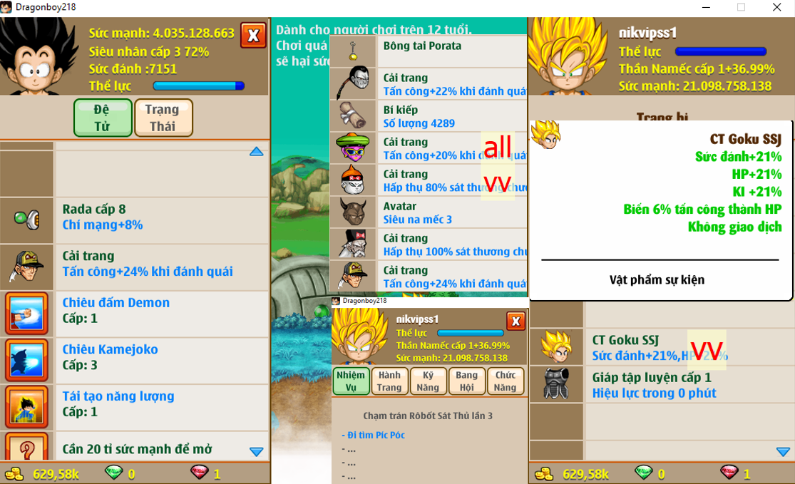 Ms 6352 – Nameck 21ti dt 4ti, kame ttnl, ct goku SSJ, x2 apk 13, apk 20, apk 19 14 15