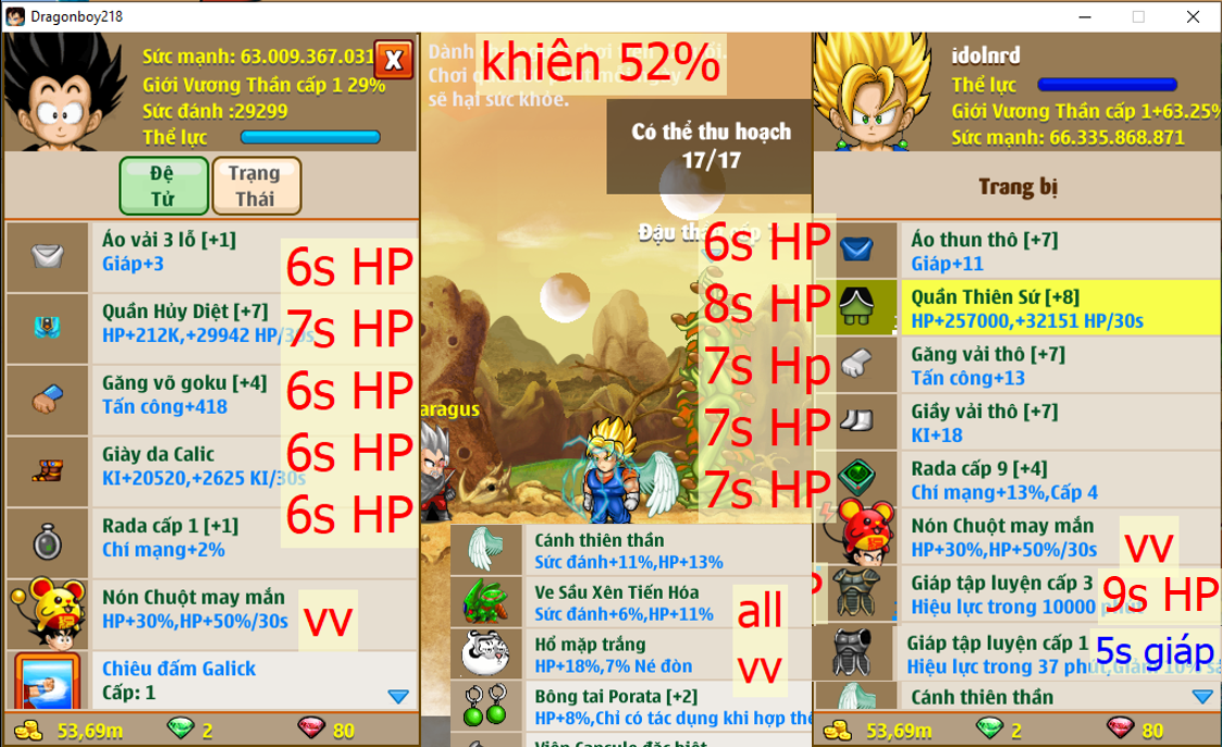 (đã bán) Ms 6371 (kèm đồ) – #idolnrd Xayda 66ti dt 63ti, khiên 52%, giáp 9s, w ts c8 8s, w hd c7 7s, x2 nón vv, goku blue vv, …. phụ kiện đầy đủ