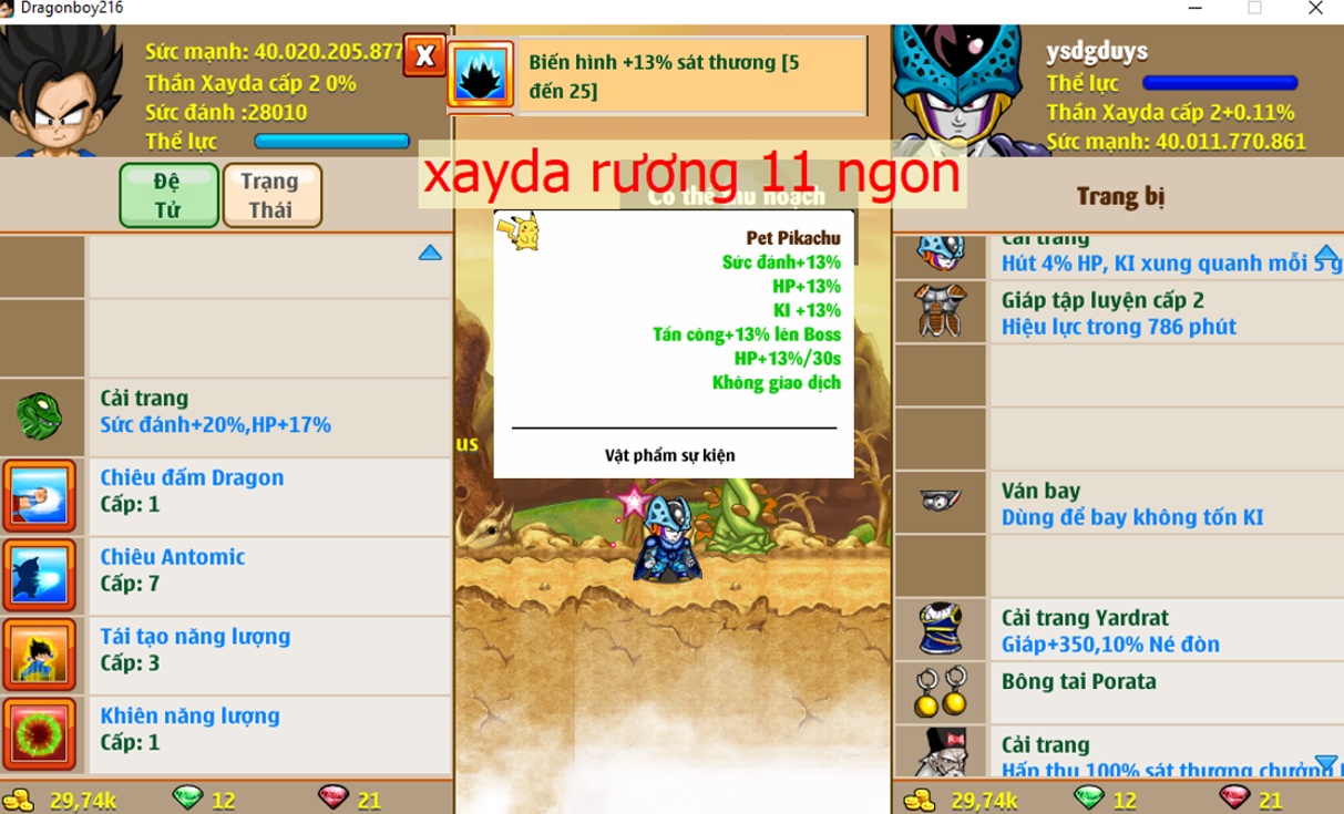 (đã bán) Ms 6390 – Xayda rương 11 ngon, 40ti dt 40ti, giáp c2, ct cell con, yacon, buibui, apk 20, vh dracula