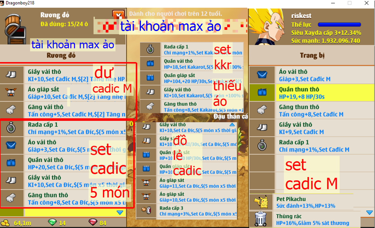 Ms 6500 – Xayda 2 set kh id đẹp #riskest, 1 set cadic M 5 món (dư 3 món) + 1 set cadic 5 món (dư 7 món), có 1 set kkr 4 món (thiếu áo) [all đồ zin]