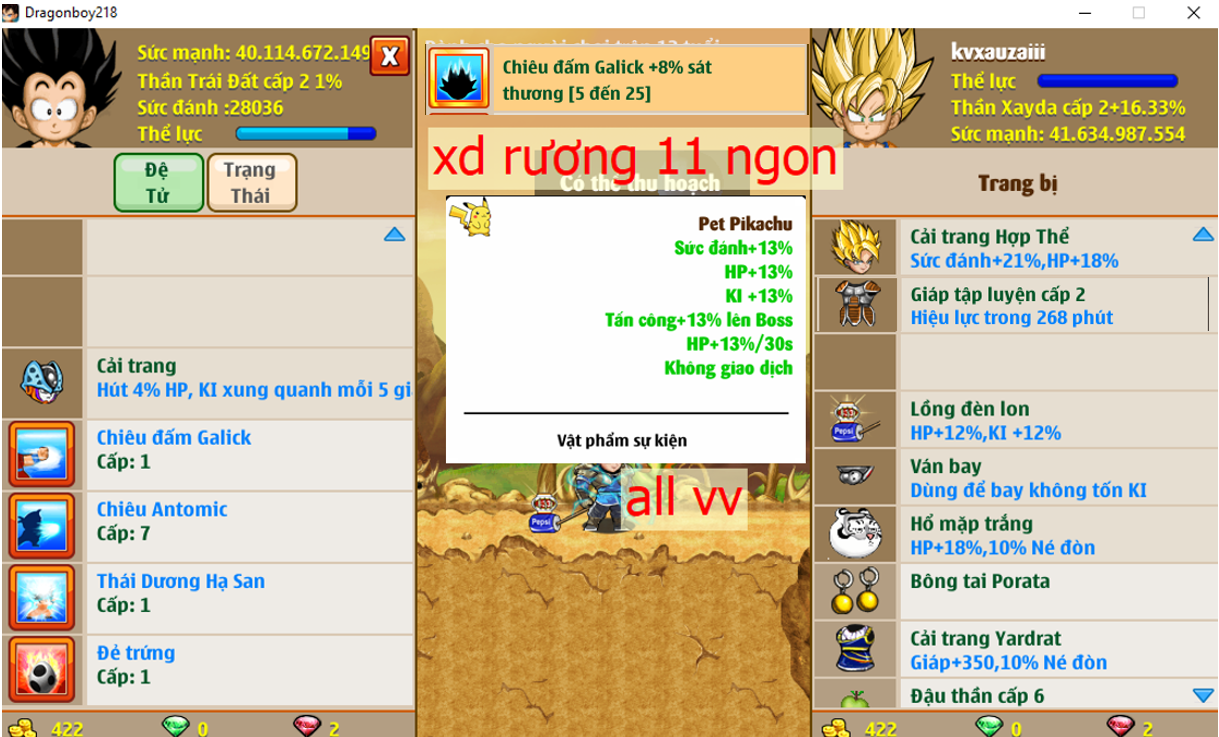 (đã bán) Ms 6501 – Xayda rương 11 ngon id #kvxauzaiii, 40ti dt 40ti, atomic tdhs trứng,  pet #pikachu, lồng đèn, ct cell con, ct ht, yadrat, vh, avt 1s, frost 3, ….