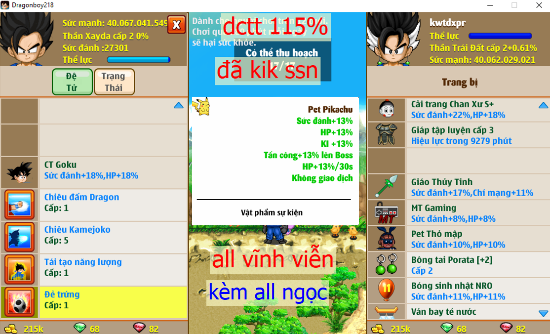 Ms 6502 – Trái đất có btc2, 40ti sm dt 40ti, dctt 115%, đã kik ssn, glt c3, ct chan xư S+, ct goku, yadrat, vh, dracula, pet #pikachu, phụ kiện đầy đủ, ….