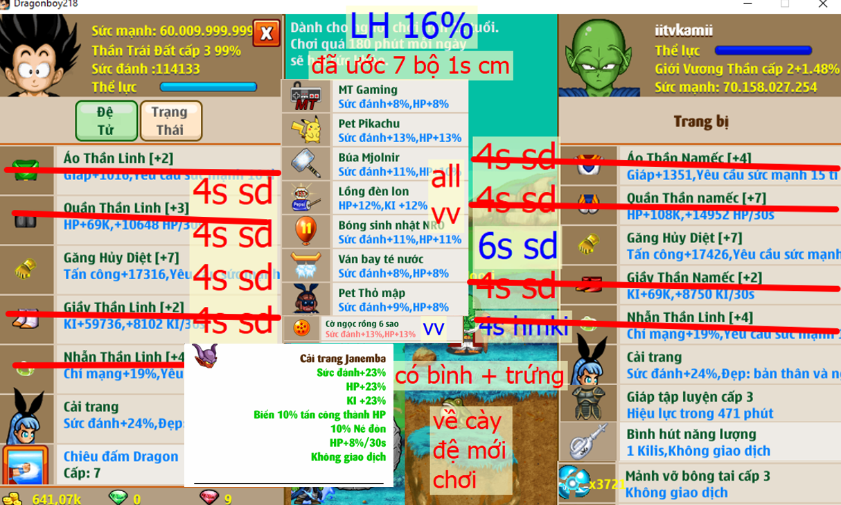 Ms 6520 (ko đồ) – Nameck 70ti dt 60ti, x2 găng hd 6s4s, LH 16%, x2 thỏ, đã ước 7 bộ 1s cm, có bình + trứng cho ae cày đệ mới, ….