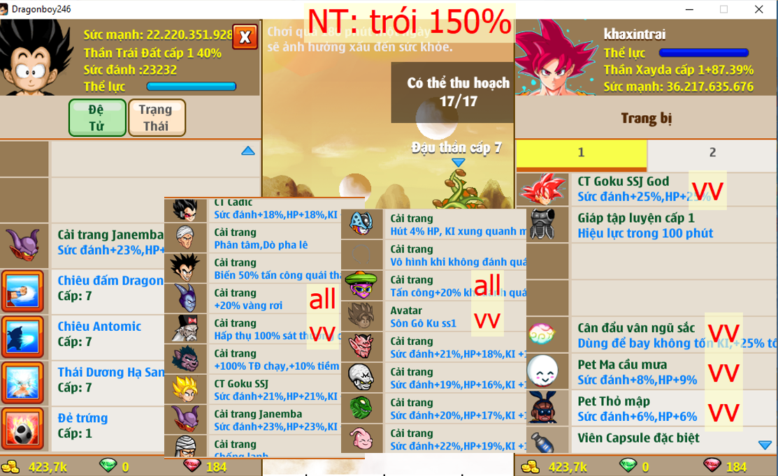 (ĐÃ BÁN) – Ms 6538 – Xayda 36ti dt 22ti, atomic 7 tdhs 7 trứng, ct goku SSJ God, ct cadic, mabu, drabura, yacon, buibui, cell con, …