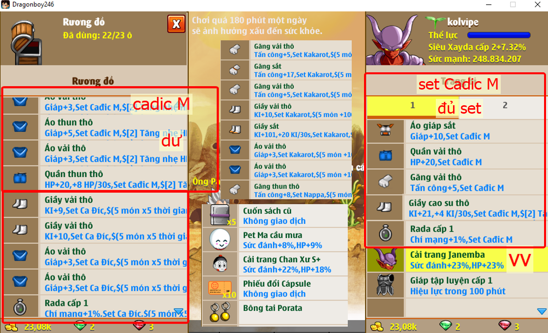 Ms 6601 – Xayda 248tr sm set Cadic M đủ set (dư vài món), ct janemba, chan sư, pet ma cầu mưa, có bông tai,