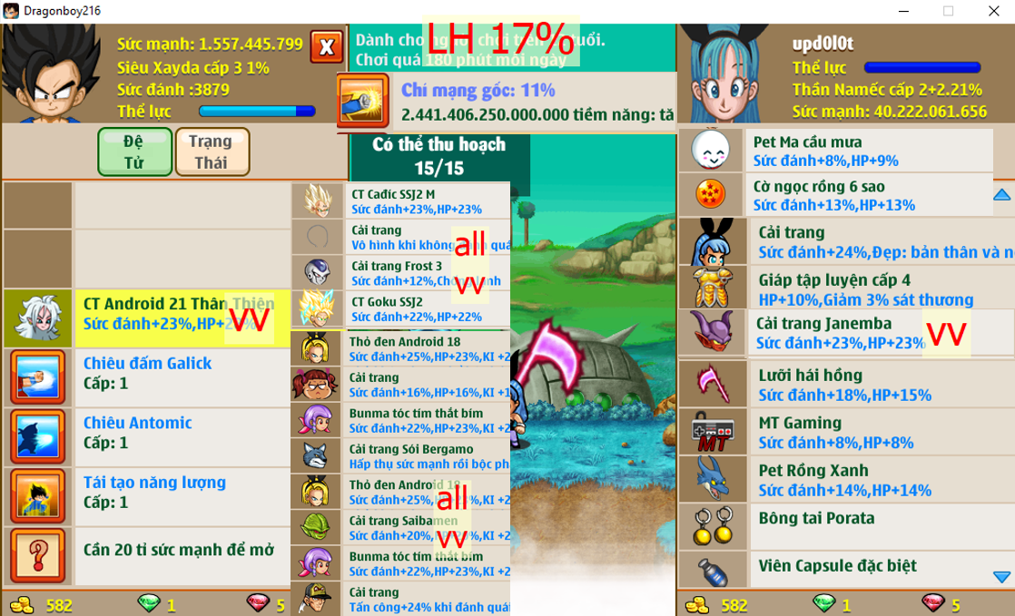 Ms 6610 – Nameck 40ti dt 1ti5, giáp c4, cmg 11%, LH 17%, x1 thỏ, lưỡi hái hồng, ván MT, pet rồng xanh, nhiều cải trang