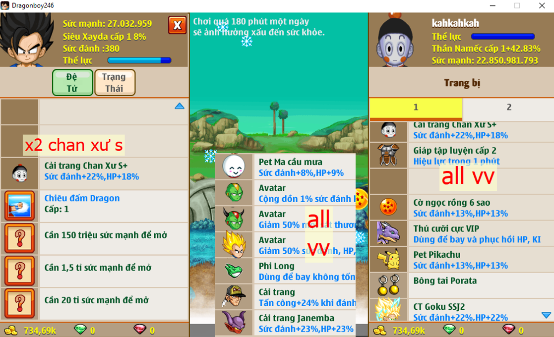 (đã bán) Ms 6613 – Dành cho ae thích cày nek – Nameck 22ti8 dt 27tr, có bông tai, x2 ct chan xư s, goku ssj2, ct janemba, apk 13, cờ nro 6s, pet pikachu, pet ma cầu mưa,…