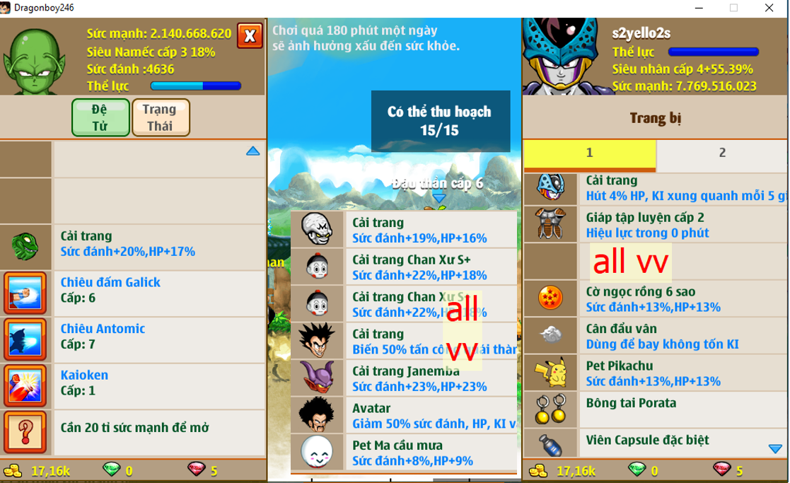 Ms 6614 – Trái đất 7ti7 dt 2ti1, atomic 7 kaioken, pet pikachu, cờ nro 6s, csdb, ct yacon, buibui, cell con, x2 chan xư s, janemba, dracula, ..