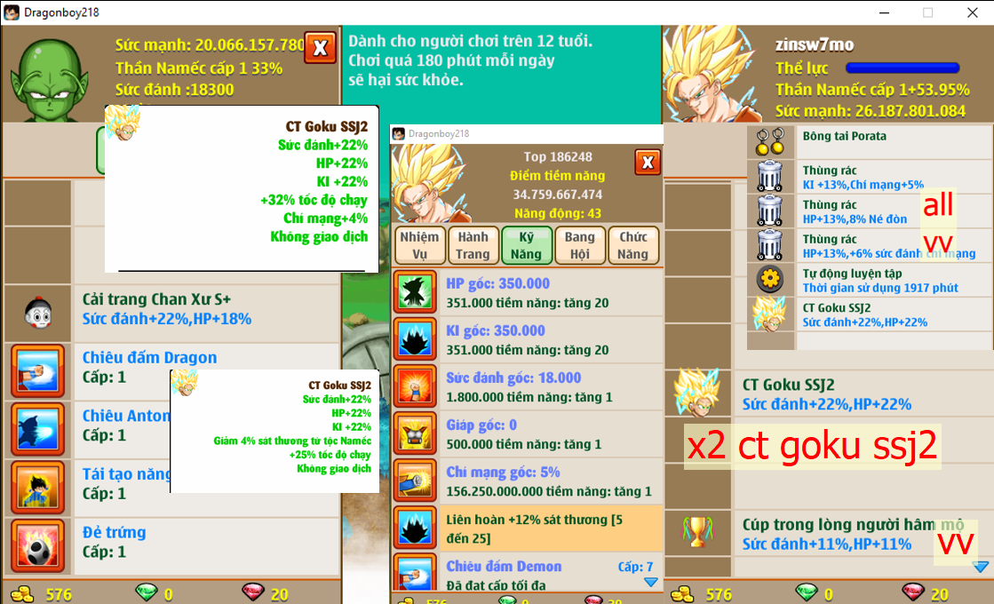 Ms 6615 – Namec 26ti dt 20ti, atm ttnl trứng, LH 12%, x2 ct goku ssj 2, chan xư s, cúp, …