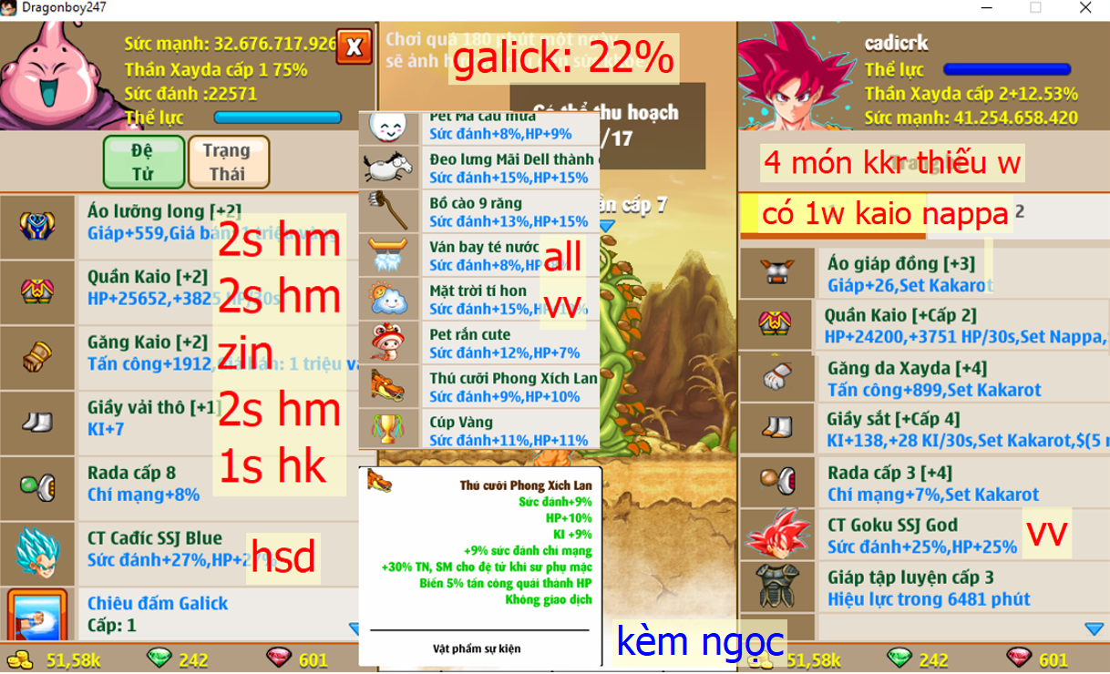 Ms 6638 (kèm ngọc + đồ) – Xayda 4 món kkr (thiếu w), có 1 w kaio nappa, nhiều cải trang, phụ kiện đầy đủ