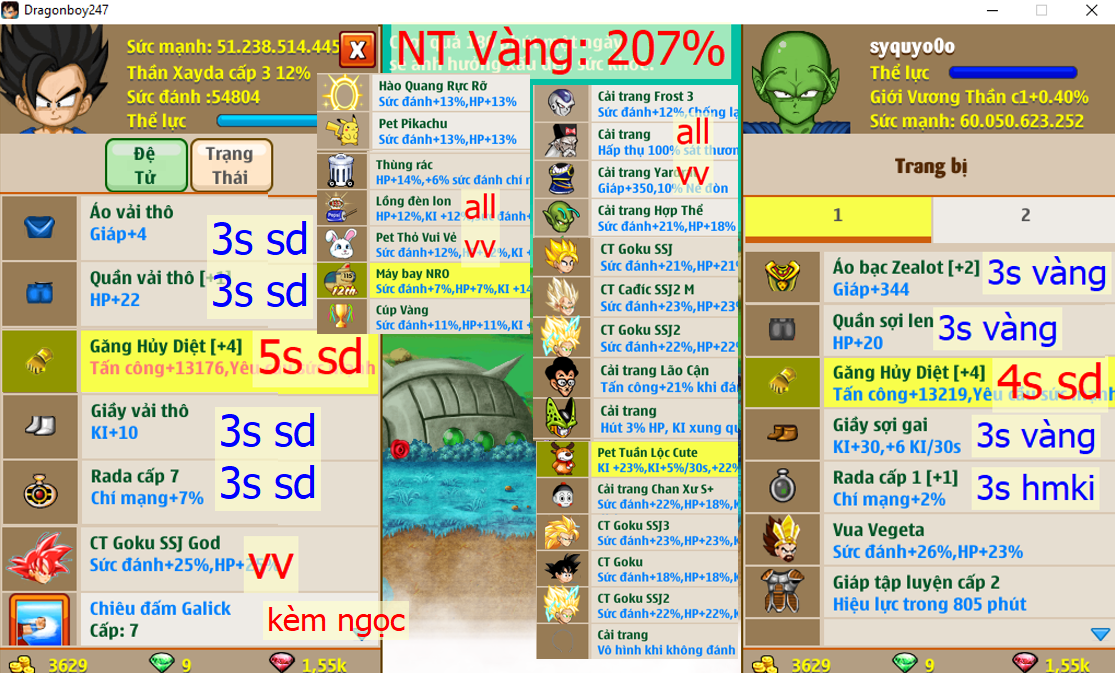 Ms 6642 (kèm đồ + 1550 ngọc) – Nameck NT vàng 207%, x2 găng hd 5s4s, btc2, cải trang phụ kiện đầy đủ