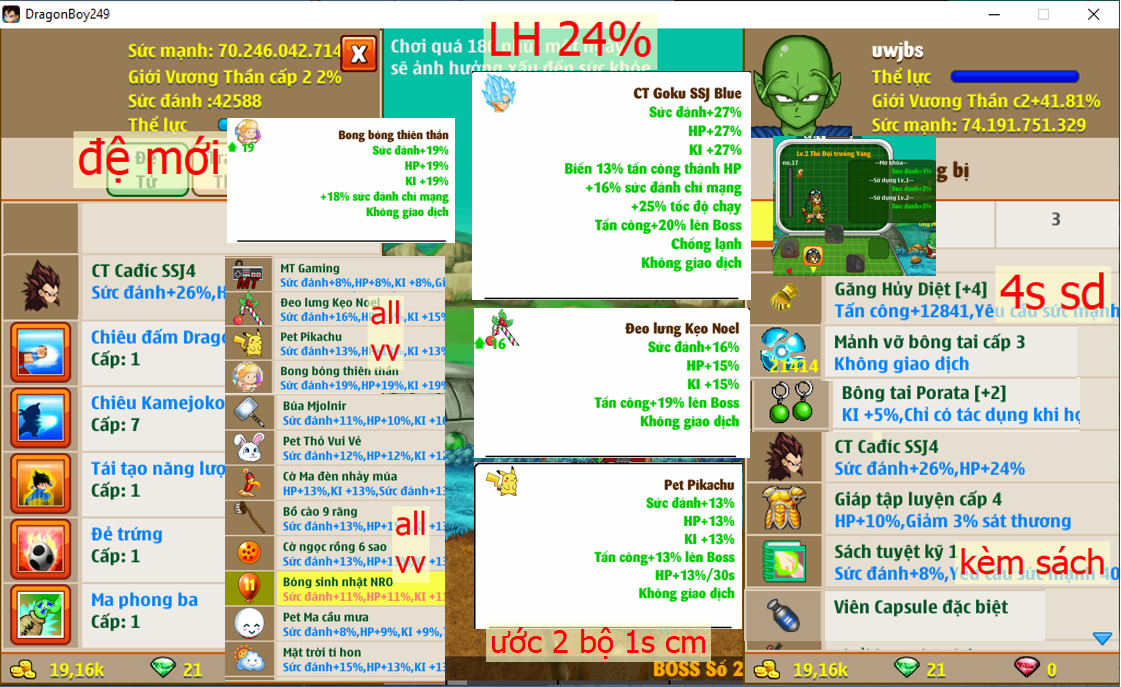 Ms 6649 (kèm sách 8% sd) [sắm về làm găng ts chơi bao ngon] Nameck 74ti đệ mới 70ti, nhiều phụ kiện tc boss, giáp c4, LH 24%, ssn LV2, ước 2b 1s cm, ct phụ kiện đầy đủ